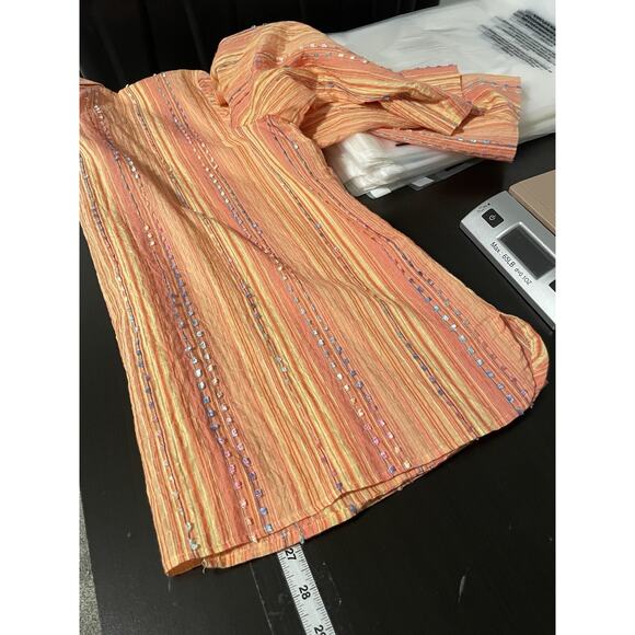 Coldwater Creek Womens Top Size 1X Orange Striped Button Up Embroidered Boho - Picture 5 of 6